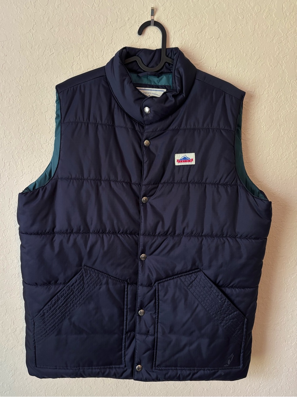 Penfield | Men's Vintage Snap Up Puffer Vest Quilted Size Large Navy Cold Winter